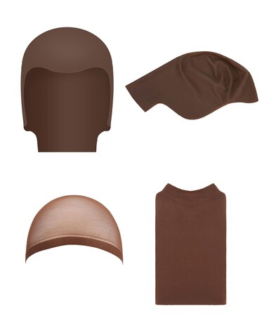 Hoedia 2-Pack Latex Bald Cap with 2 PCS Wig Caps for Adults Women Men, Cosplay Costume Accessories for Halloween Party, Dark Brown