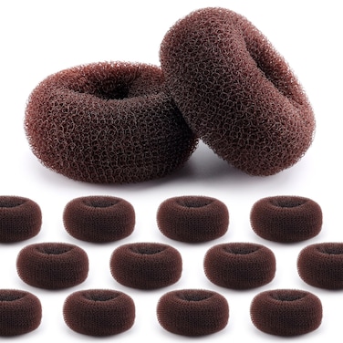 HOFASON Hair Bun Maker Donut 12 Pcs, Medium Sock Bun Doughnuts for Ballet Style Buns, Long Hair Accessories Bulk Ring Shaper for Women and Girls (Size M / 2.75 Inch, Brown)