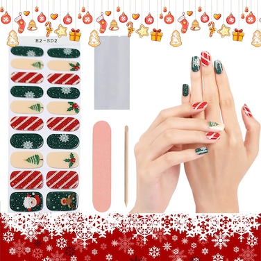 Christmas full nail stickers Christmas Semi Cured Gel Nail Wraps Strips,HOINCO Self-Adhesive Nail Stickers,Christams Nail Decoration(Cyan Skip Color)