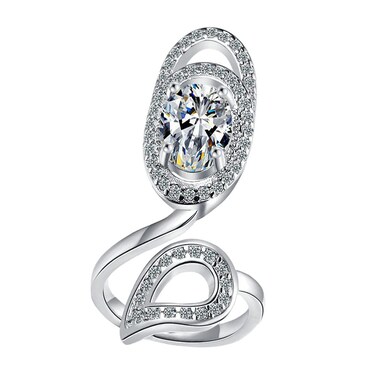 Holibanna Crystal Fingernail Rings Adjustable Open Rhinestone Nail Cover Ring Decorative Knuckle Nail Art Charm Rings Finger Jewelry Decoration for Salon White