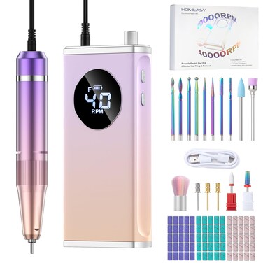 Electric Nail Drill Machine, 40000RPM Professional Nail Drills Kit with 15 Drill Bits, Portable Nail File Electric Nail Filer for Acrylic Nails Gel Polishing Removing for Salon Home (Blue)