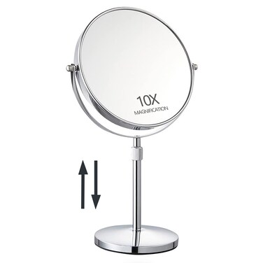 8" Tabletop Magnifying Makeup Mirror Height Adjustable Vanity Mirror with 1X/10X Magnification,360&deg; Swivel Double-Sided Classic Round Desktop Make Up Mirror for Bathroom or Bedroom,No Light