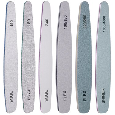 Nail File and Buffer Set, 6 Pcs Professional Nail File Kit for Acrylic and Natural Nails, 100/150/180/220/240/280/1000/4000 Grit Soft Nail Filer Gel Nail Files &amp; buffers Filing Emery Board Home Salon