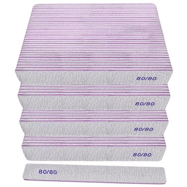 80/80 Grit Nail Files (100 Pack), Heavy Coarse Emery Boards for Acrylic Nails and Gel Nails, 80 Grits Double Sided Nail File Emory Professional Nail Filer Reusable Washable Manicure Square Gray