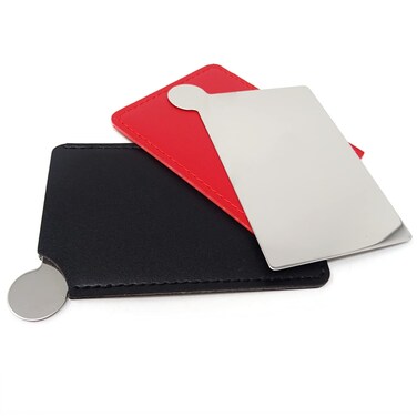 Honbay 2PCS Stainless Steel Compact Pocket Mirror Unbreakable Small Purse Mirror Rectangular Handheld Travel Makeup Mirror with Leather Case Holder for Women Men
