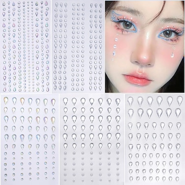 Face Gems Self-Adhesive Rhinestone Stickers, 5 Sheets - Teardrop Pearls for Face, Hair, Nails, Body Art   Makeup &amp; Nail Decorations   Beauty Accessories for Women &amp; Teens
