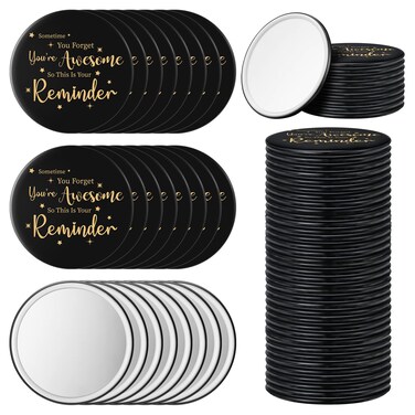 Hoolerry 48 Pcs Inspirational Compact Mirror Round Portable Pocket Mirror You're Awesome Appreciation Thank You Gifts for Men Women Kids Coworker Friends