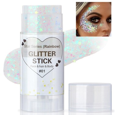 Clear White Body Glitter Stick, Face Glitter Gel Singer Concerts Festival Rave Accessories, Mermaid Sequin Hair Glitter Face Paint Makeup Chunky Sparkling Body Shimmer Glitter for Women, 01#