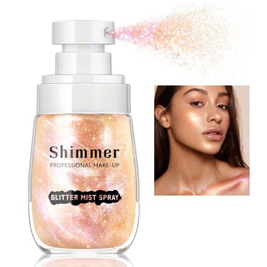 Body Glitter Spray, Quick-Drying and Non-Sticky Body Shimmer Spray, Moisturizing Luminizer Glow Illuminator Liquid Highlighter Glitter Spray for Face Hair Body Glitter Makeup (03 Rose Gold)