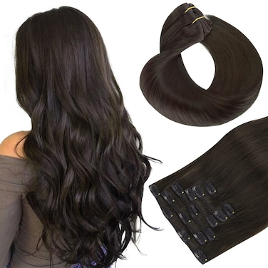 HOTBANANA Human Hair Clip in Hair Extensions, Dark Brown 120g Clip in Hair Extensions Real Human Hair Straight Remy Hair Clip in Hair Extensions 22 Inch 7pcs