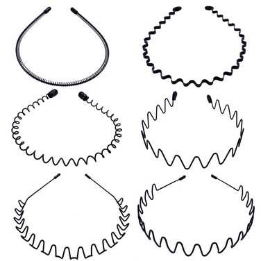 Metal Hair Band for Men and Women - 6 Pack Sleek and Durable Unisex Non Slip Headbands Wavy Springs for Outdoor Sports Washing Face Make Up Skincare - Black Headband Clips for Hair Hoop (6PCS)