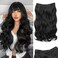 HotPro Halo Hair Extensions 20 Inch Invisible No Wire Long Wavy Black Brown Hair Extensions for Women Adjustable Size Hairpiece 4 Clips in Hair Extension (Black Brown)