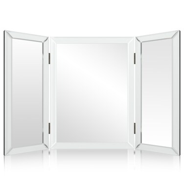 3 Way Mirror, Trifold Mirror, Trifold Vanity Mirrors, Three Way Folding, Tri Fold, For Braiding Hair, 3way, 3 Sided, Three Panel, Triple, Tabletop, Bathroom, Bedroom, Makeup, 360, 28 x 40 Inch