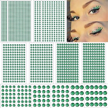 2102pcs Face Gems Stick on, Self Adhesive Hair Jewels Face Rhinestones Stickers Bling Jewels for for Face Hair Nails Makeup Clothes Shoes Bags DIY Craft, 7 Size 14 Sheets (Green)