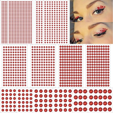 2102pcs Face Gems Stick on, Self Adhesive Hair Jewels Face Rhinestones Stickers Bling Jewels for Hair Nails Makeup Clothes Shoes Bags DIY Craft, 7 Size 14 Sheets (red)