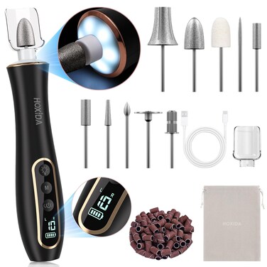 Electric Nail Drill, Professional Manicure Pedicure Kit, Cordless Electric Nail File Set, Rechargeable Pedicure Tools for feet, 10 Speeds Hand Foot Care Nail Drill for -360&deg; LED Light Black