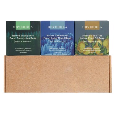 3Pcs Natural Soap Bars for Bath Wash - Fresh Plant Essential Oils Eucalyptus, Cedarwood, Lemon Soap Bars for All Skin Type