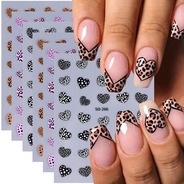 6 Sheets Heart Nail Art Stickers Valentine's Day Heart Nail Decals 3D Self Adhesive Love Heart Nail Art Design Sticker Holiday Acrylic DIY Nail Supplies Heart Nail Charm for Women Nail Decoration