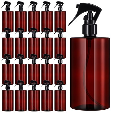 Hsei 20 Pcs 16 oz Amber Spray Bottles Empty Refillable Plastic Bottles with Trigger Sprayers Spray Water Container for Water Essential Oils Hair Cleaning Products