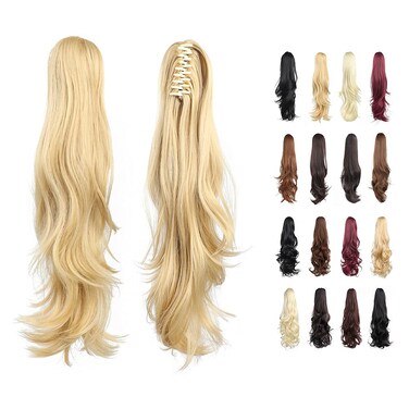 HSPJHTM Ponytail Extension,24" Blonde Claw Clip Hair Extensions for Women Straight Hair Piece Synthetic Wavy Pony Tail Halloween Fluffy Daily Use