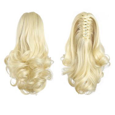 HSPJHTM Blonde Ponytail Extensions,Claw Cilp Ponytails Extension for Women Curly 12" Synthetic Pony Tail Hair Extentions Wavy Halloween Fluffy Hairpiece for Daily Use
