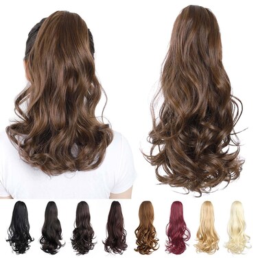 HSPJHTM Ponytail Extensions,16" Brown Hair Extension Ponytails Claw clip Pony Tail for Women Synthetic Wavy Halloween Fluffy Hairpiece for Daily Use