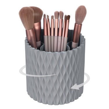 Makeup Brush Holder Organizer -360&deg; Rotating Multi-Functional Pen Holder for Desk,Multi-Purpose Desktop Stationary Organizer,Storage Cup for Lipsticks, Comb, Beauty Tool in Vanity (Grey)