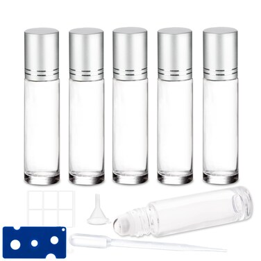 6 Pack Essential Oil Roller Bottles, 10ml Roller Balls for Essential Oils, Clear Glass Roller Bottles, Roll on Bottles with Stainless Steel Roller Balls, Labels, 1*Openers, 1*Funnels, 1*Dropper