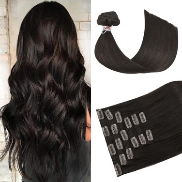 HUAYI Hair Extensions for Women, 18 Inch Dark Brown Clip in Hair Extensions, 7pcs Set, 120g, Premium Quality Hair Extensions Real Human Hair, Seamless, Natural Look, Easy to Style