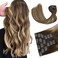 HUAYI Hair Extensions Real Human Hair Ombre Medium Brown with Caramel Blonde Balayage 120g 20 inch Highlights 100% Real Hair Extensions for Women Beauty Clip ins #4/27/4 Balayage Brown to Blonde