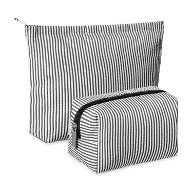 2 Pieces Makeup Bag Set Cute Cosmetic Pouch for Women Travel Toiletry Bag Preppy Small Makeup Purse Pouch Aesthetic Skincare Brushes Storage Organizer for Women(Black)