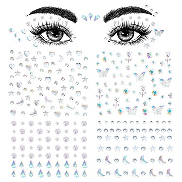 4 Sheets Face Gems Stickers,Self-Adhesive Face Jewels Diamonds Rhinestones for Makeup Stickers,Face Eyes Nail Pearls Star Rhinestones Temporary Decoration Tattoos Stickers for Women and Girls