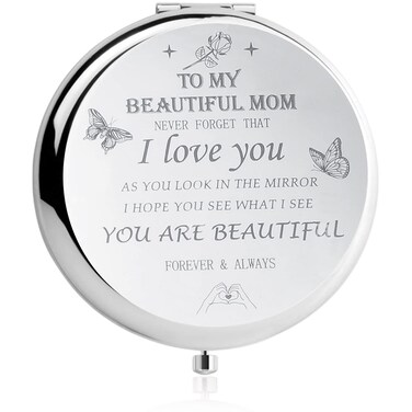 Daughter's Gift to Mother, Son Mother's Gift, Mother's Interesting Birthday Gift, Mother's Day, Compact Makeup Mirror(Silver)