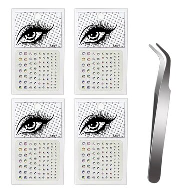 4 Sheets Face Gems Eye Jewels Rhinestones Stickers, Small Face Gems, Self Adhesive Rhinestones Stickers for Face, Acrylic Self Adhesive Crystal for Makeup Face Eye Rhinestones Gems Jewels Stick on