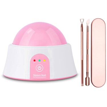 Electric Nail Soak off Bowl Heated, Manicure Nail Soaking Bowl Nail Soaker with Gold Cuticle Pusher for Acrylic Nail Polish Remover, Pink