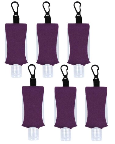 ICObuty Empty Bottle for Hand Sanitizer Gel Products Liquid Soap 6 Pack 1 OZ Travel Sized Holder Keychain Carriers Flip Cap Reusable Portable (Purple1)