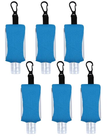 ICObuty Empty Bottle for Hand Gel Products Liquid Soap 6 Pack 1 OZ Travel Sized Holder Keychain Carriers Flip Cap Reusable Portable (Light Blue1)