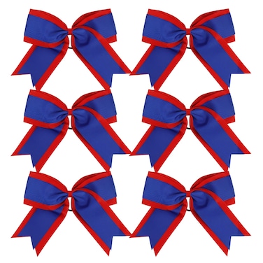 8 Inch 2 Colors Cheerleader Bows 2 Layers 6 Pcs Ponytail Holder Cheerleading Bows Hair Elastic Hair Tie (Red/Royal blue)