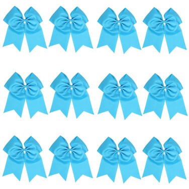 8 Inch Cheerleader Bows Ponytail Holder Solid Color Cheerleading Bows Hair Tie (Turquoise)