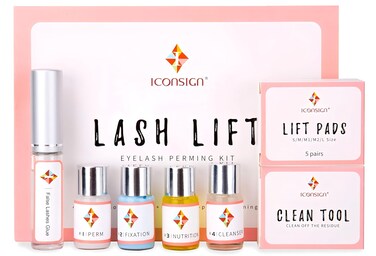 ICONSIGN Lash Lift Kit, Professional Salon Semi-Permanent Curling Eyelash Perm Kit with Lash Shields, Eye Gel Pads and Brushes