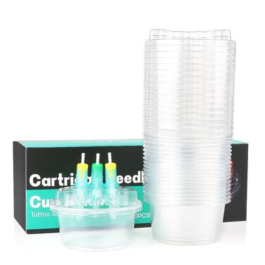 20pcs/box Disposable Tattoo Cartridge Cup Holder Tattoo Dip Leak-Proof Rinse Cup Blending Rinsing Diluting Drying Ink Plastic Clean Tip Cartridge Dip Tattoo Cleaning Cup