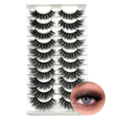 Mink Lashes Wispy Fluffy Cat Eye Fake Strip Lashes Pack 3D Volume Curly 18mm Long False Eyelashes Natural Look