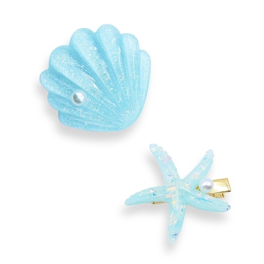 Starfish Shell Pearl Hair Clip Set, Artificial Mermaid Costume Hairpin Princess Headwear for Girls Women Hair Accessories (Blue)