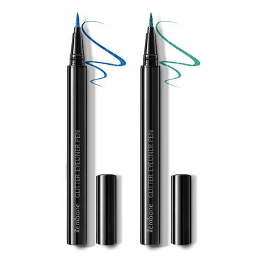 Shimmer Green Blue Liquid Eyeliner, Easy to Apply Long lasting Glitter Makeup Metallic Satin, 2 Pcs Set