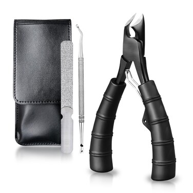 Wide Jaw Thick Toenail Clippers Thick Nails, Podiatrist Ingrown Toe Nail Tool Kit for Men Seniors Professional Sharp Heavy Duty Nail Cutter Set, Bamboo Shape Handle Nails Trimmer