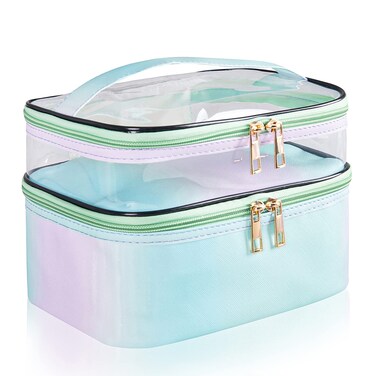 Travel Makeup Bag Cosmetic Bag Makeup Bags for Women Cosmetics Cases Portable Waterproof Foldable (Rainbow Green)