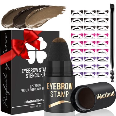 iMethod Eyebrow Stamp and Eyebrow Stencils Kit - Eye Brow Stencil Kits, Eyebrow Pomade for Perfect Eyebrow Makeup, Easy to Use, Natural Look, Deep Brown