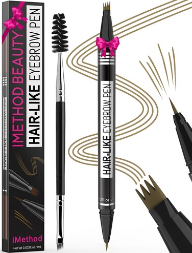 iMethod Eyebrow Pen - Eyebrow Pencil Magical 2-in-1 Eye Brow Pencils for Women with 4-Fork-Tip &amp; Precise Brush-Tip Create Natural Hair-Like Brows, Last All-Day, Microblading Eyebrow Pen, Light Brown