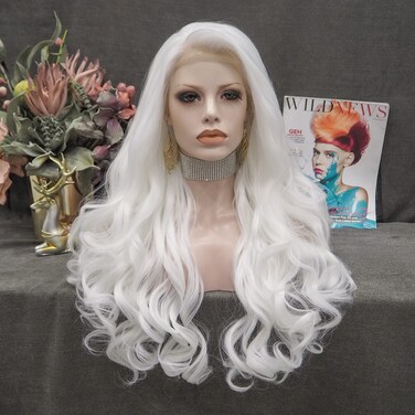 White Lace Front Wigs Long Wavy Synthetic Wig for Women Natural Hairline Mera Cosplay Party Halloween Heat Resistant Hair 26 inch (Snow White)