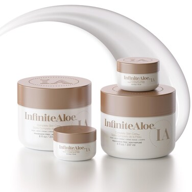 InfiniteAloe Complete Skin Care, Aloe Vera Powered Face and Body Cream for Dry Skin Relief, Fragrance Free - 2 Large Jar 8 oz &amp; 2 Travel Jar 0.5 oz